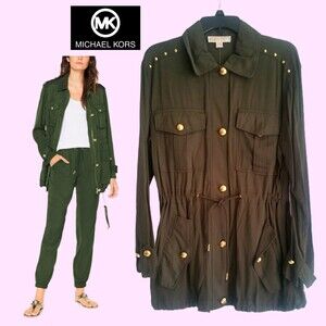 MICHAEL Michael Kors NEW IVY Stud Drawstring Pockets Military Jacket L